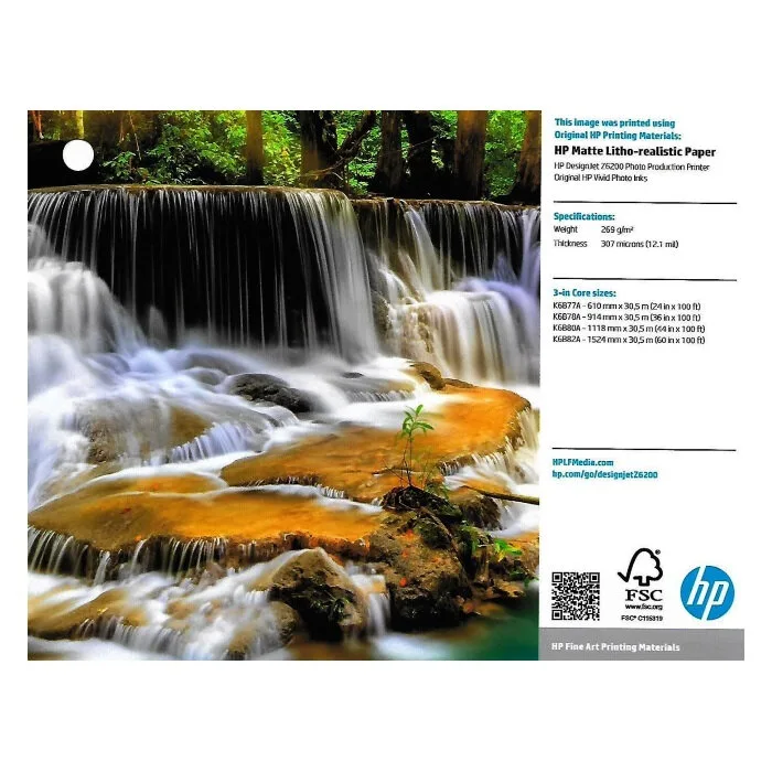 Матовая фотобумага HP 1118 мм x 30.48 м, 269 г/м2, втулка 3 Матовая фотобумага HP 1118 мм x 30.48 м, 269 г/м2, втулка 3